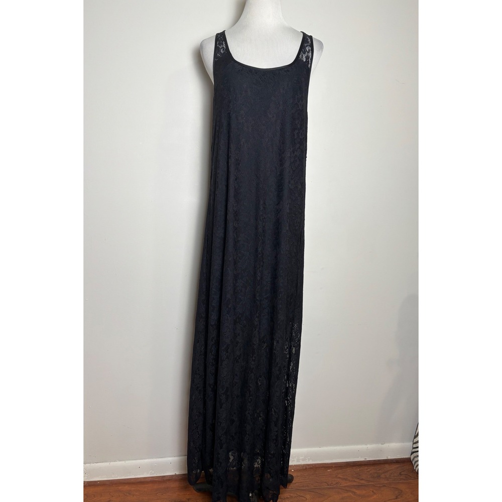 Tommy Bahama Sheer Black Lace Maxi Dress XL Resort Cover-Up Coastal Beach Travel